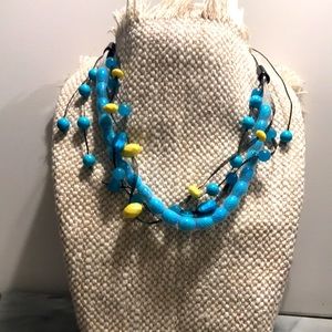 Gemstones:Turquoise, Yellow Crystals & Blue Murano Glass Necklace in Mash